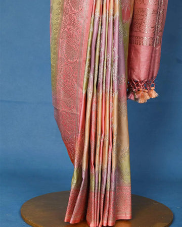 Pale Pink Floral Designed Bridal Banarasi Silk Saree - Diadem
