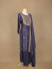 Purple Raw Silk Straight Cut Salwar Suit for Girls Adorned with Floral Embroidery Designs, Paired with Dupatta and 3/4 sleeves - Diadem