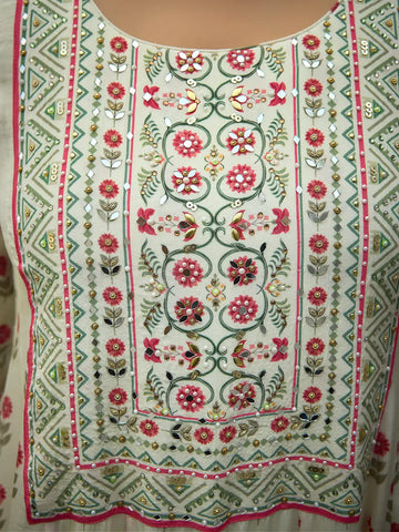 White Floral Printed Synthetic Salwar Suit - Diadem