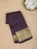 Dark Purple Floral Motifs Pure Kanchipuram Silk Saree - Diadem
