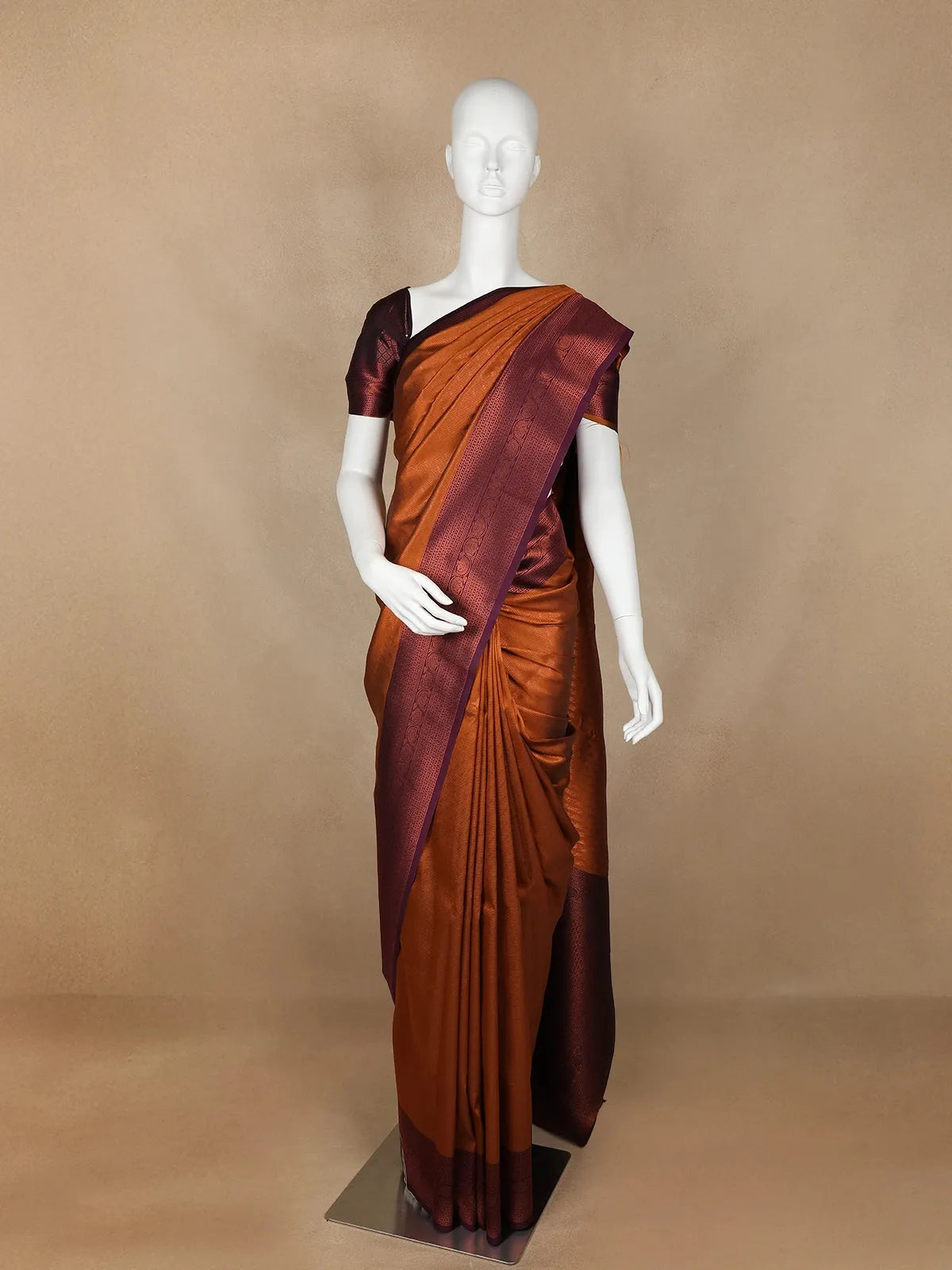 Burnt Orange Vine Design Art Silk Saree - Diadem