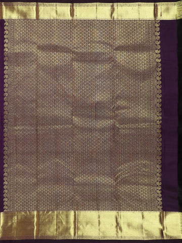 Dark Purple Floral Motifs Pure Kanchipuram Silk Saree - Diadem