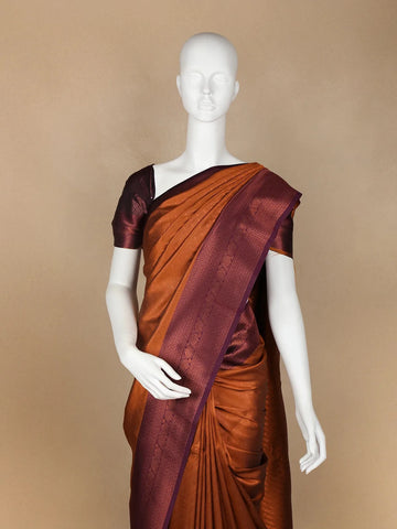 Burnt Orange Vine Design Art Silk Saree - Diadem