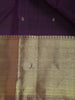 Dark Purple Floral Motifs Pure Kanchipuram Silk Saree - Diadem