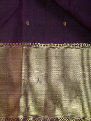 Dark Purple Floral Motifs Pure Kanchipuram Silk Saree - Diadem
