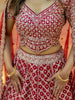 Dark Red Raw Silk Floral Designed Bridesmaid Lehenga - Diadem