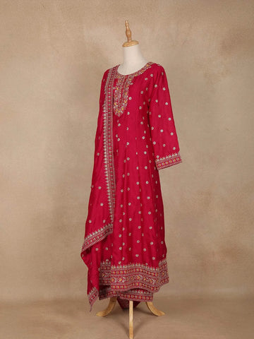 Pink Embroidered Designed Crepe Anarkali Salwar Suit - Diadem