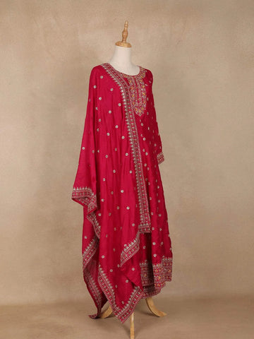 Pink Embroidered Designed Crepe Anarkali Salwar Suit - Diadem
