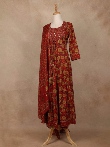 Brown Cotton Anarkali Salwar Suit - Diadem