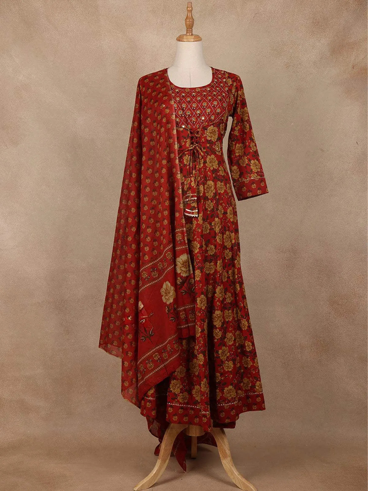 Brown Cotton Anarkali Salwar Suit - Diadem
