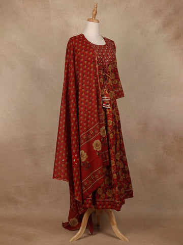 Brown Cotton Anarkali Salwar Suit - Diadem