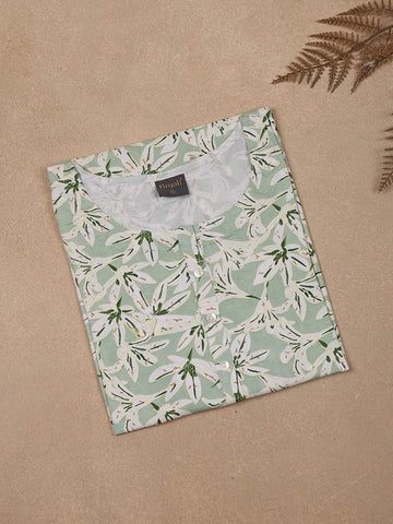 Green Floral Printed Cotton Rayon Kurti - Diadem