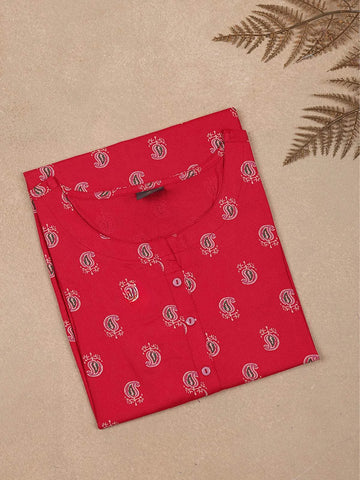 Red Paisley Printed Cotton Rayon Kurti - Diadem