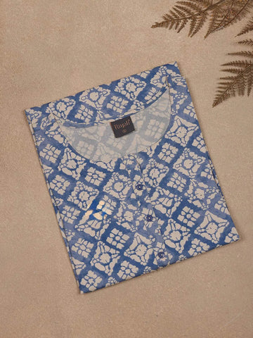 Light Blue Abstract Printed Cotton Rayon Kurti - Diadem