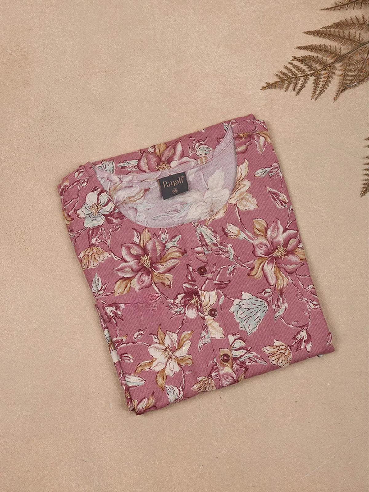 Pink Floral Printed Cotton Rayon Kurti - Diadem