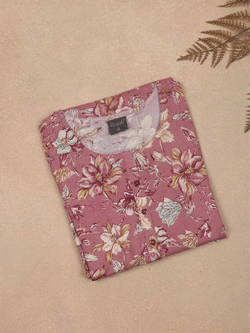 Pink Floral Printed Cotton Rayon Kurti - Diadem