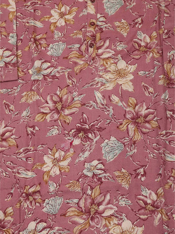 Pink Floral Printed Cotton Rayon Kurti - Diadem