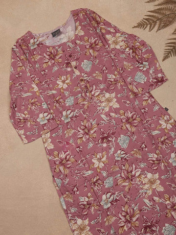 Pink Floral Printed Cotton Rayon Kurti - Diadem