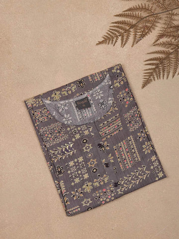 Grey Floral Printed Cotton Rayon Kurti - Diadem