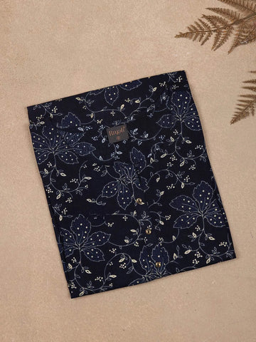 Navy Blue Floral Printed Cotton Rayon Kurti - Diadem