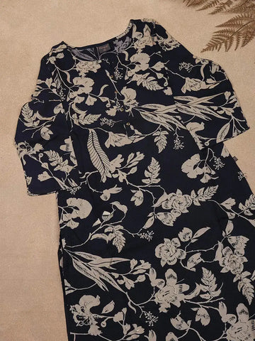 Black Floral Printed Cotton Rayon Kurti - Diadem
