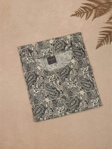 Beige Paisley Printed Cotton Rayon Kurti - Diadem