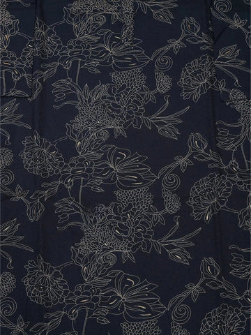 Dark Navy Blue Floral Printed Cotton Rayon Kurti - Diadem