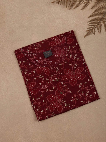 Maroon Floral Printed Cotton Rayon Kurti - Diadem
