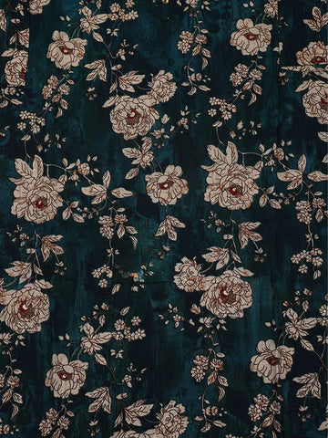 Dark Teal Floral Printed Cotton Rayon Kurti - Diadem