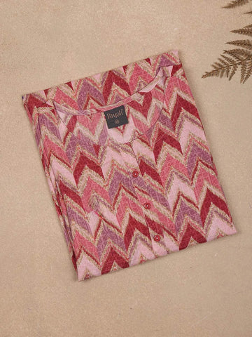 Pink Chevron Pattern Printed Cotton Kurti - Diadem