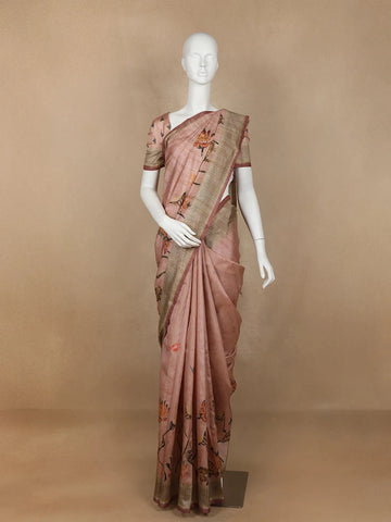 Pale Pink Floral Designed Semi Tussar Silk Saree - Diadem