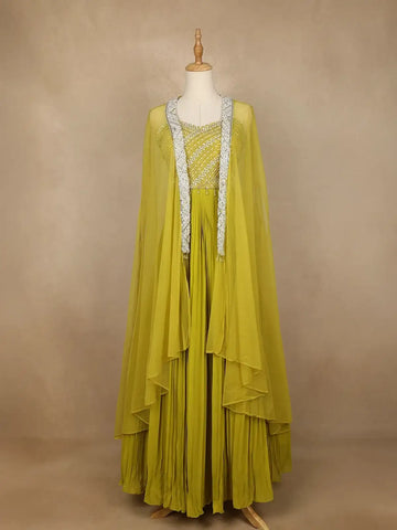 Yellow Sequins Embroidered Worked Georgette Gown - Diadem