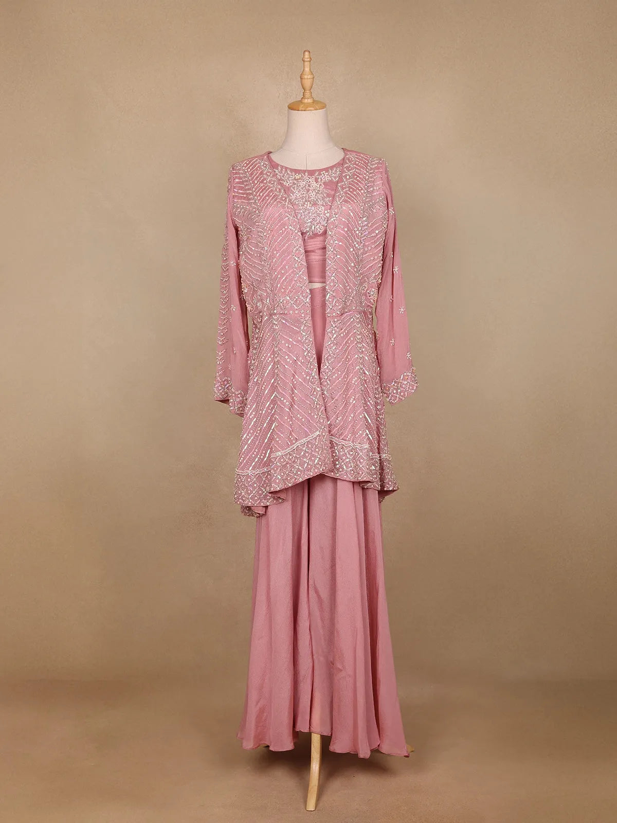 Onion Pink Sequin Embroidered Crepe Palazzo Salwar Suit - Diadem