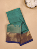 Teal Blue Floral Woven Pure Kanchipuram Silk Saree - Diadem