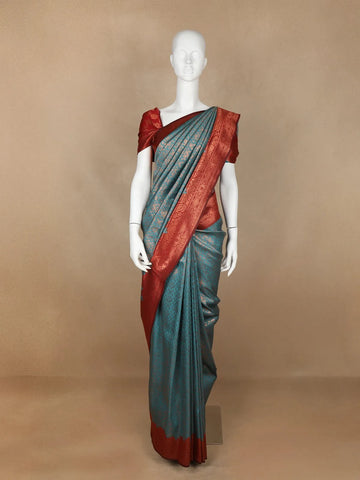 Powder Blue Floral Design Art Silk Saree - Diadem