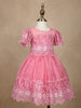 Pink Floral Embroidery Organza Party Wear Gown for Girls - Diadem