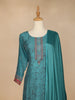 Teal Blue Marble Print Cotton Linen Straight Cut Salwar Suit - Diadem
