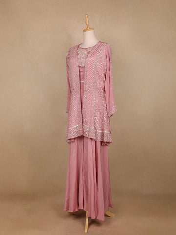 Onion Pink Sequin Embroidered Crepe Palazzo Salwar Suit - Diadem