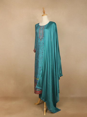 Teal Blue Marble Print Cotton Linen Straight Cut Salwar Suit - Diadem