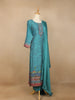 Teal Blue Marble Print Cotton Linen Straight Cut Salwar Suit - Diadem