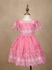 Pink Floral Embroidery Organza Party Wear Gown for Girls - Diadem