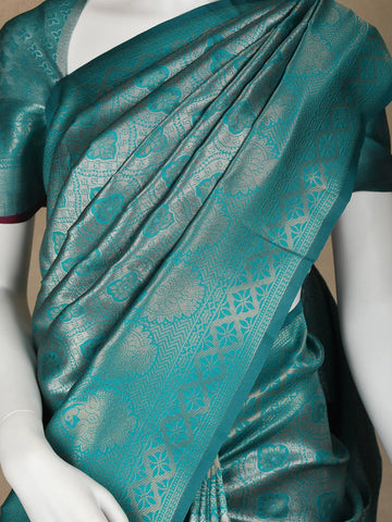 Teal Green Floral Butta Art Silk Saree - Diadem