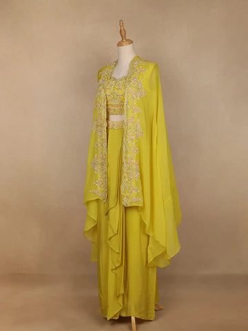 Yellow Floral Embroidered Crepe Bridesmaids Lehenga - Diadem