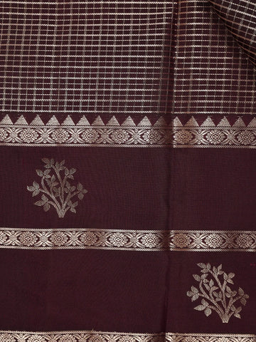 Dark Purple Checkered Woven Pure Kanchipuram Silk Saree - Diadem