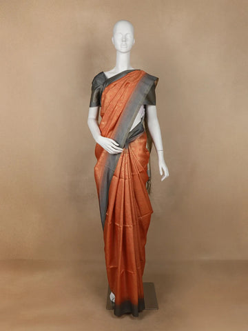 Orange Abstract Designed Semi Tussar Silk Saree - Diadem