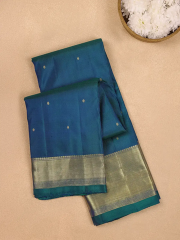 Blue Floral Buttis pure Kanchipuram Silk Saree - Diadem