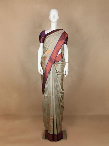 Pale Green Floral Designed Art Silk Saree - Diadem