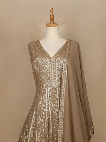 Brown Sequins Embroidered Georgette Gown - Diadem
