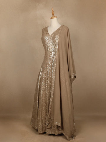 Brown Sequins Embroidered Georgette Gown - Diadem