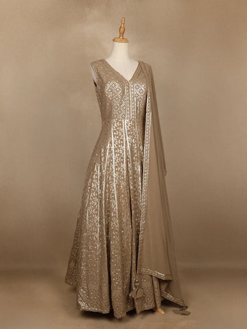 Brown Sequins Embroidered Georgette Gown - Diadem